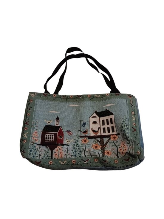 Teacher Bag Denim Tapestry Tote Purse Bird House Schoolhouse Sunflower
